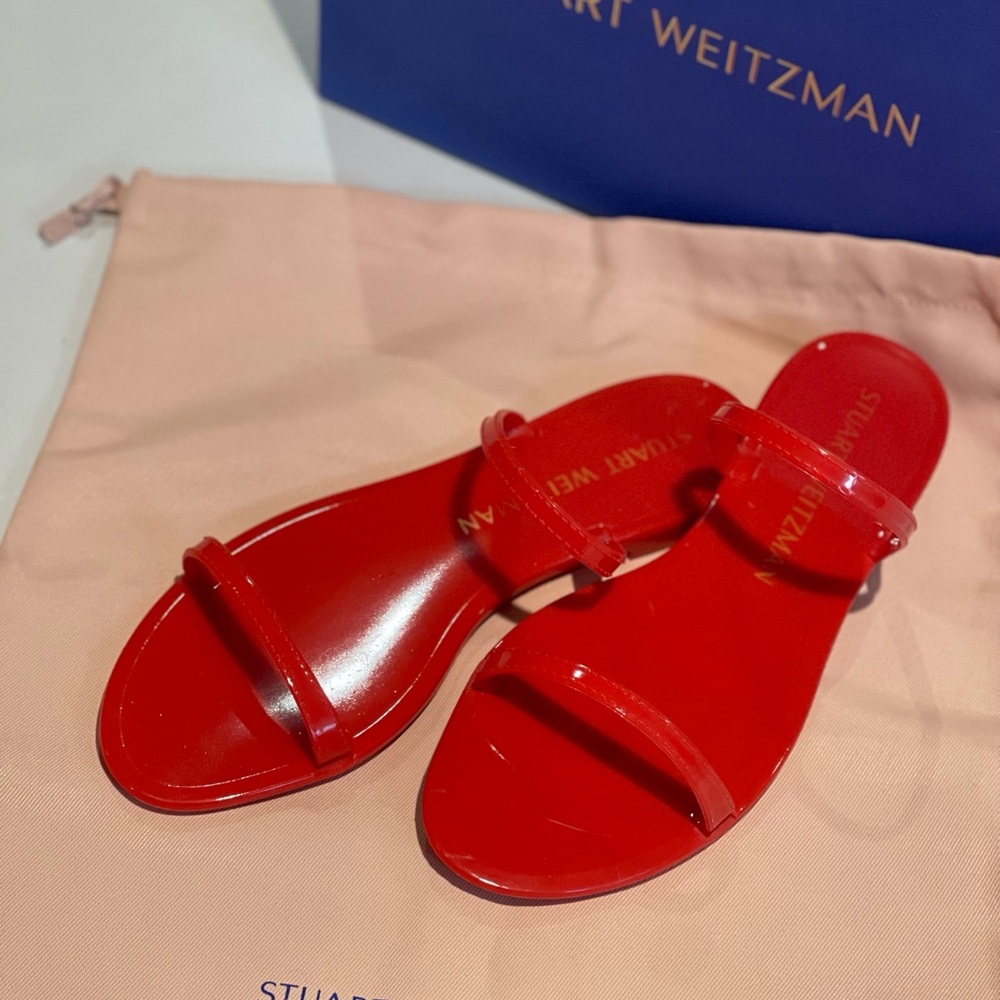 Stuart Weitzman Women's Red Sawyer Rubber Sandals